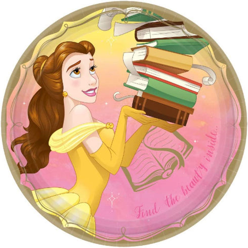 Beauty and The Beast's Belle Themed Party Supplies: Bundle Includes Round Dinner Plates and Napkins for 16 People