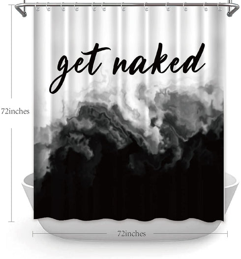 Black Ombre Shower Curtain Get Naked Shower Curtain White Grey Funny Cute Art Fonts Quotes Fabric Shower Curtain Set for Bathroom Decor Waterproof with Hooks, 72 x 72 Inches