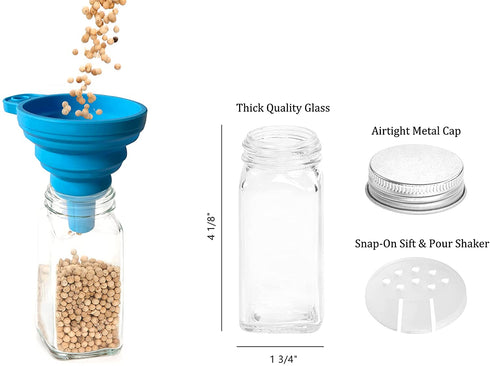3 Tier Spice Rack Organizer with 21 Empty Spice Jars, 386 Spice Labels, Chalk Marker and Funnel Set for Countertop Cabinet Pantry or Wall Door Mount