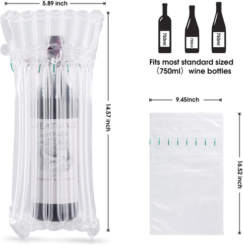 36 PCS Wine Bottle Protector Gas Column Wrap Bags Sleeves Glass Travel Transport Air filled Column Leakproof Cushioning with the Gift Air Pump and A Wine Opener