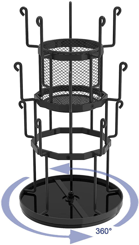 360 Rotating Coffee Mug Holder, Auledio 3 Tier Mug Tree Stand for Counter, Metal Tea Cup Rack Holder Tabletop Mug Display Rack, Holds 15 Mugs, Black