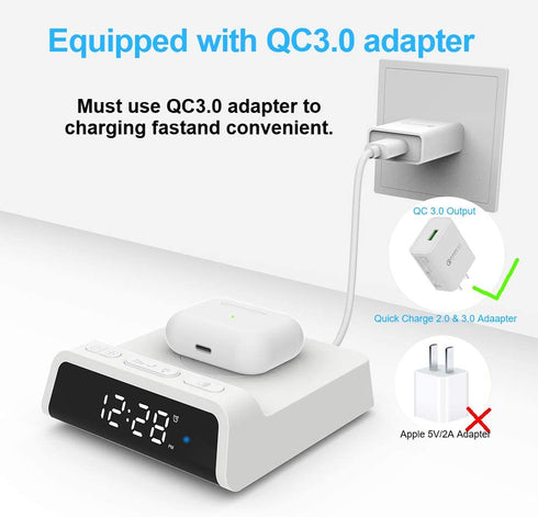 Alarm Clock with 15W Fast Wireless Charging Pad, Snooze Alarm Clock with 4 Brightness 12/24H,Compatible with iPhone,Galaxy, Samsung,LG,Android,AirPods Wireless Charger for Bedroom,Additional USB Port