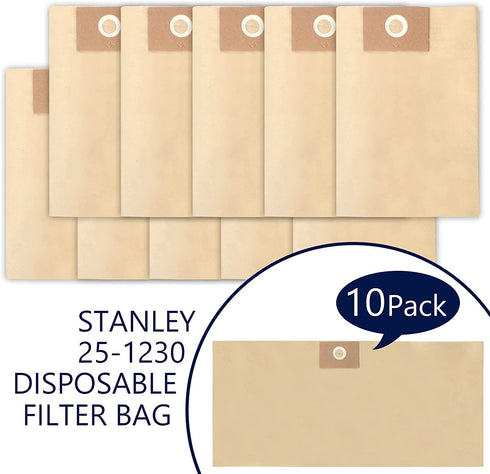 KEEPOW Disposable Filter Bag Compatible with Stanley 4-5 Gallon Wet/Dry Vacuums, Part# 25-1230 (10 Pack)