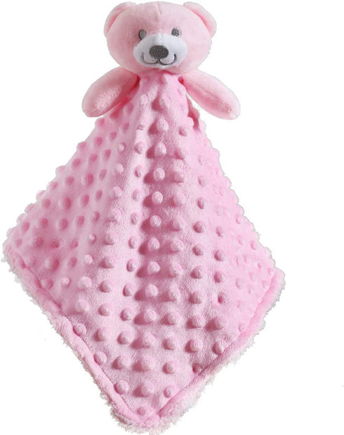 CREVENT Baby Comforting Security Blanket Lovey for Newborn Baby Girls Infants, Minky Dot Front + Sherpa Backing with Animal Face (Pink Bear)