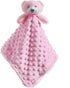 CREVENT Baby Comforting Security Blanket Lovey for Newborn Baby Girls Infants, Minky Dot Front + Sherpa Backing with Animal Face (Pink Bear)