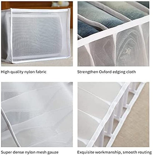 Nucucina 7 Grids Washable Wardrobe Clothes Organizer, Jeans Compartment Storage Box, Folding Clothes Drawer Mesh Separation Organizer, Clothes Drawer Organizer (Lage 2pcs)