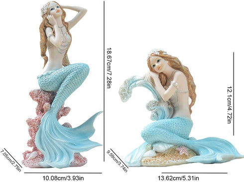 Mermaid Bathroom Decor,Mermaid Gifts for Girls 4.72" Tall Room Shelf Resin Mediterranean Princess Statue Ornament Figurines Sculpture Angel Home Crafts Collectible Ocean Sea Goddess
