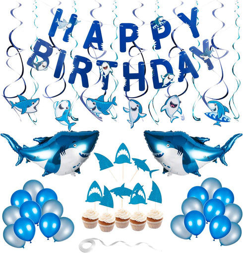 Shark Birthday Decorations 80pcs Shark Theme Birthday Party Decorations for Kids Ocean Theme Party Supplies