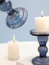 Lewondr Glass Candle Holders, 3 Pieces Crystal Clear Candlesticks with Elegant Design for Pillar Taper Candle and Tea Light, Home Table Living Room Wedding Party Decorations Home D©cor - Smoky Blue