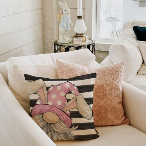 Easter Pillow Covers 18x18 Set of 4 Easter Decorations for Home Bunny Gnome Stripes Pillows Easter Decorative Throw Pillows Spring Easter Farmhouse Decor A473-18