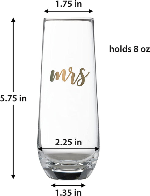 Lillian Rose Gold Mrs. Stemless Champagne Glass, 1 Count (Pack of 1), Clear