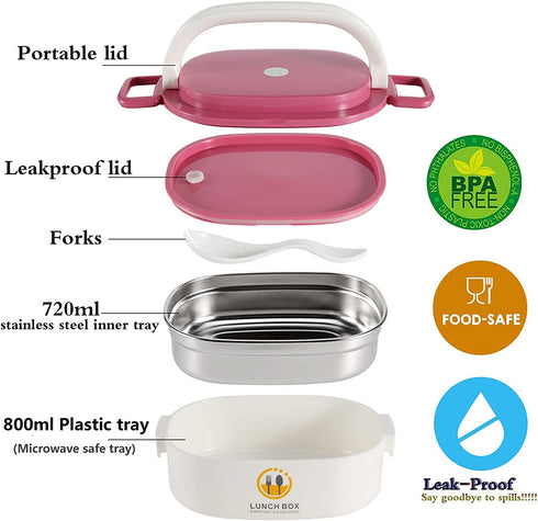 Bento Box for Kids & Adults, Leakproof Lunch Food Containers Salad Boxes, Includes Sauce Cup & Utensils, BPA-free, Microwave Safe - Perfect for Keeping items Cold, Fruit, Snack, 23oz Pink