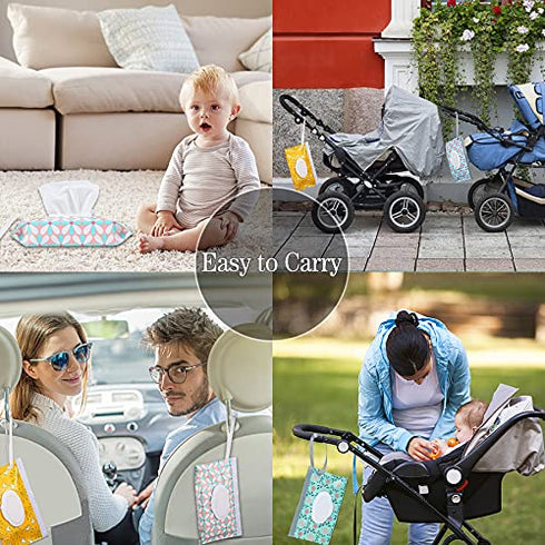 FEBSNOW 4 Pack Baby Wipe Dispenser,Portable Refillable Wipe Holder,Baby Wipes Container,Wipe Dispenser,Reusable Travel Wet Wipe Pouch(Floral)