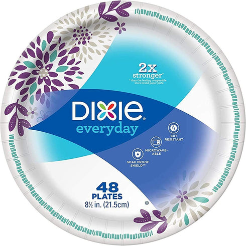 Dixie Everyday Heavy Duty Paper Plates, 8.5 Inch, 48 Count (2 Pack) (Styles May Vary)