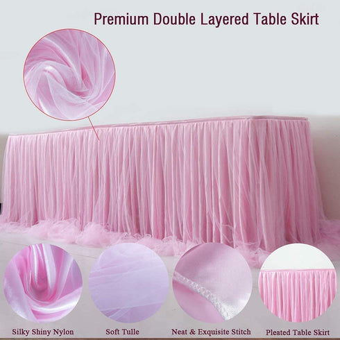 Pink Tutu Table Skirt 6ft Tutu Tablecloths for Parties Tulle Table Skirt for Rectangle Tables Skirt for Birthday Party Wedding Princess Baby Shower Tablecloth Cake Dessert Banquet Table Decorations