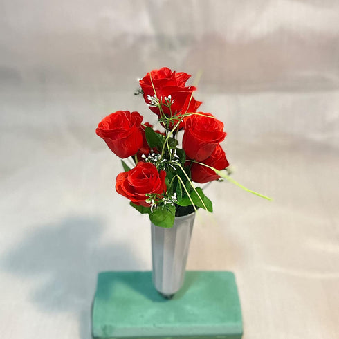 2 Sets Cemetery Flowers with vase/Grave Flowers for Cemetery/Memorial Flowers-Beautiful Arrangements for Headstones (red)