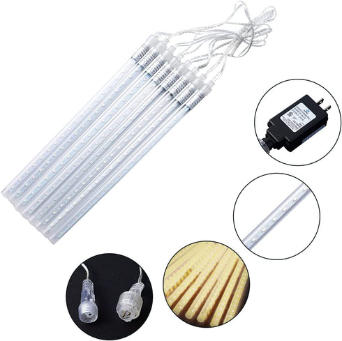 Joiedomi 3 Pack 288 LED Meteor Shower Rain Lights 8 Tubes 30cm for Halloween, Christmas, New Year, Wedding, Party, Holiday, Valentine's Day, Thanksgiving Day, Outdoor Decoration (White)