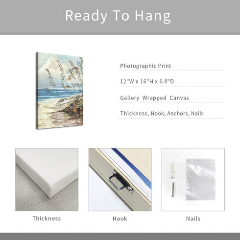 ARTISTIC PATH Abstract Wall Art Coastal Pictures: Blue Ocean Sand Seascape Painting Print on Canvas for Bedrooms (12" W x 16" H, Multi-Sized)