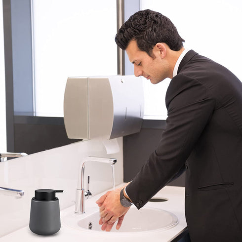 Foam Hand Soap Dispenser - 12 oz Bathroom Lotion Hand Pump Dispenser Grey Foaming Soap Dispenser Ceramic Dish Liquid Dispenser for Kitchen Hand Wash Dispenser
