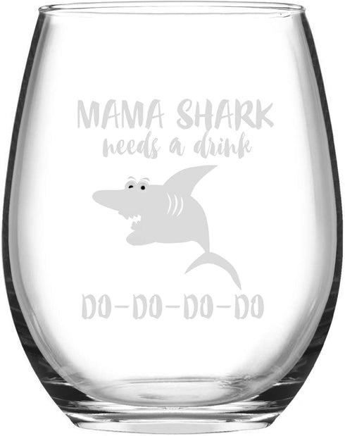 Wine Glass Baby Mama Shark Needs a Drink Do Do Novelty Wine Glass for Women with Sayings Funny Shark Gifts & Cup Accessories for Mom Mother Friends Funny Stemless Wine Glass