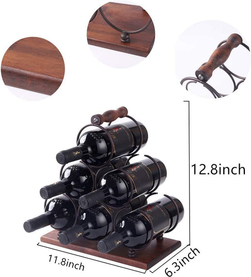 YCOCO 3 Tier Tabletop Wood Wine Holder for 6 Bottles,Freestanding Wine Storage for Kitchen Home Bar Storage and Kitchen Decor,Brown.