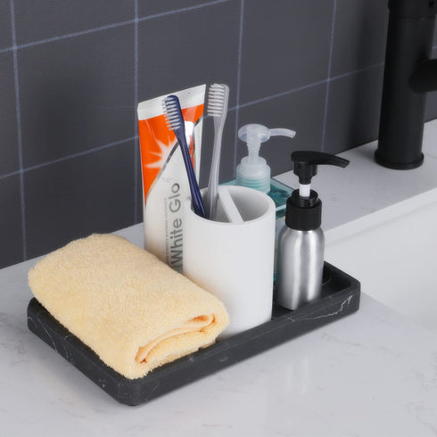 LKKL Vanity Tray, Bathroom Tray Toilet Tank Storage Tray, Kitchen Sink Trays, Vanity Countertop Organizer for Candles Soap Towel Holder, Rectangle Black 9"