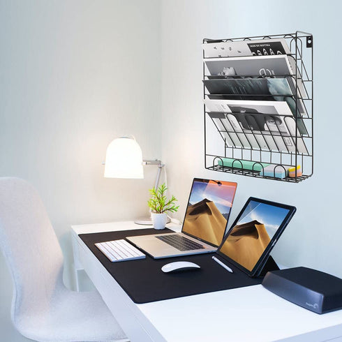 EASEPRES Hanging File Holder Organizer Metal Wall Mount Document Letter Tray Magazine Rack, 6 Tier, Black