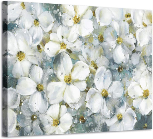 ARTISTIC PATH Flower Abstract Art Floral Picture: White Botanical Artwork Painting on Canvas Wall Art for Bedrooms (16" W x 12" H,Multi-Sized)