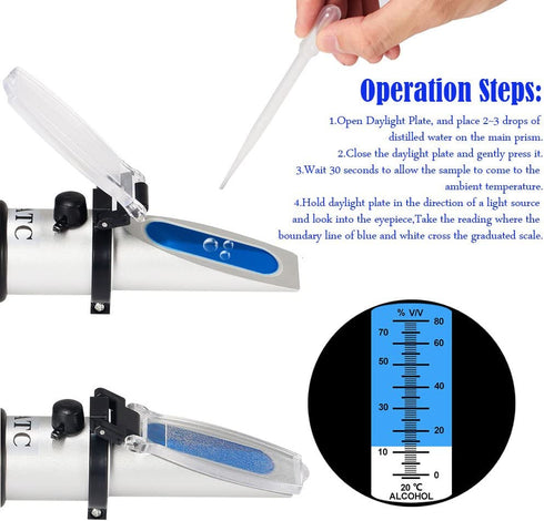 Handheld Alcohol Refractometer,V·RESOURCING 0~80% Alcohol Content Measurement Tool Tester for Spirits Distilled Ethanol with Water like Whiskey, Brandy;Used in Scientific Research, Alcohol Purchase