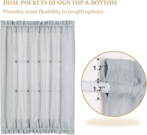 RYB HOME Sheer Sidelight Curtains French Door - Linen Look Fabric Morden Window Curtain Shades for Bathroom Dining Living Room Kitchen, 2 Tieback, 2 Pcs, 30-inch Width x 72-inch Length Each, Dove Grey