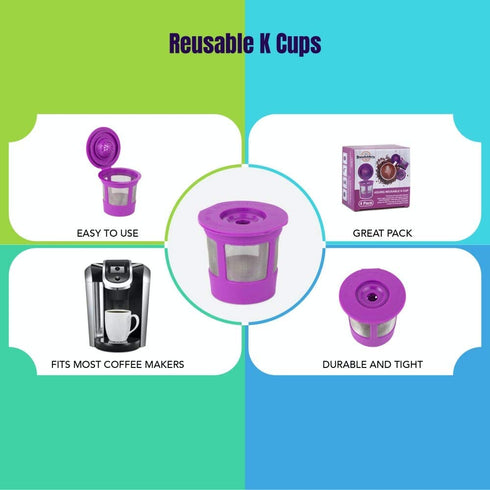 Brew Addicts 4 Reusable K-Cups Filter - for Keurig 1.0 Brewers, Eco-Friendly Universal Fit Refillable Single Cup Coffee Filters, Stainless steel Mesh Filter, Purple