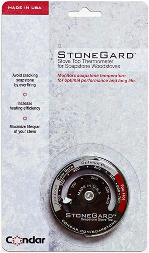 StoneGard Stove Top Thermometer (3-26) for Soapstone Woodstoves. Monitors soapstone temperature for optimal performance and long life