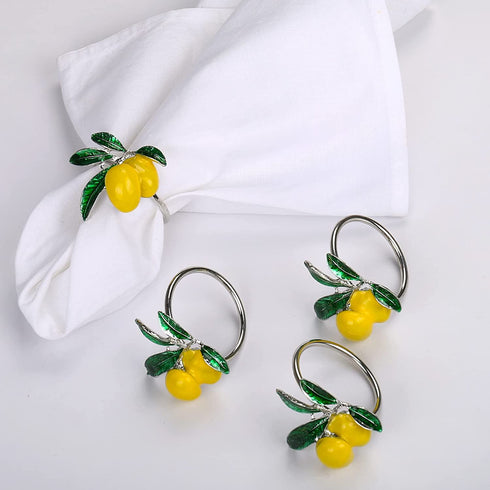 Lemon Napkin Rings Set of 4, Delicate Crafts Alloy Fruit Napkin Holder Rings Fall Table Decorations for Thanksgiving, Christmas, Wedding Banquet, Birthday, Holiday Daily Dinner, Party Decor?Lemon?