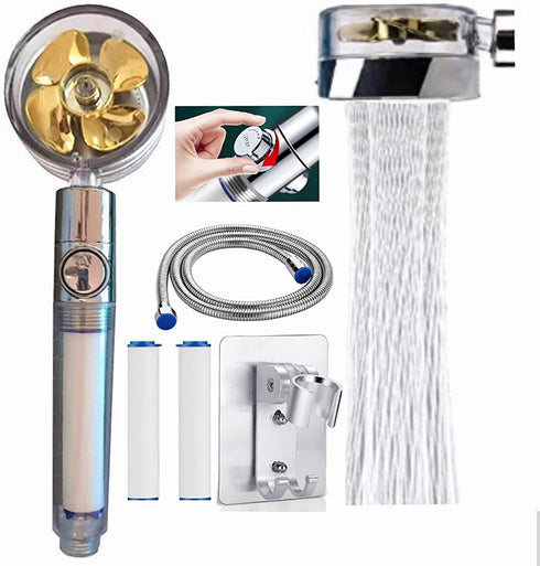 PXLYWLTZL Turbo Propeller Driven Shower Head?High-pressure shower head with 2 filter,1 Hose,1 holder and Adjustable switch?Handheld Turbocharged turbo fan shower head 360 Degrees Rotating