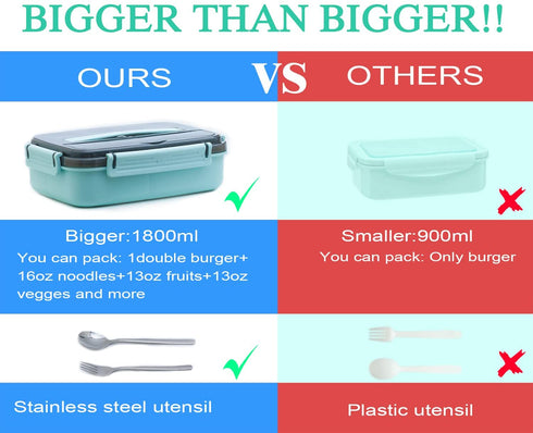 MINCOCO Bento Lunch Box Leak-proof Eco-Friendly Bento Box Food Storage Containers with Sauce Jar and Stainless Spoon&Fork for Adults Women Men Kids