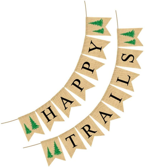 Amosfun HAPPY TRAILS Garland Swallowtail Banner Linen Flag Baby Birthday Decorative Bunting Supplies Party Garland for Festival Decorations