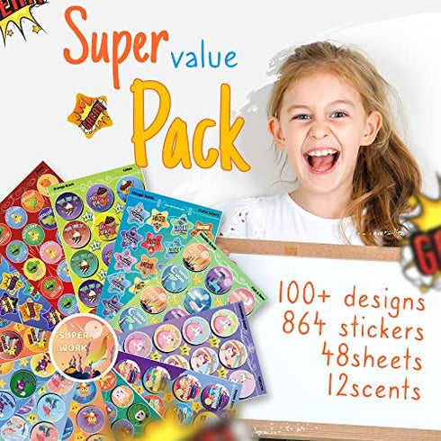 HORIECHALY Scratch and sniff Stickers, Smelly Stickers for Kids - 48 Sheets Reward Stinky Stickers Gift for Christmas