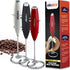 ellostar Milk Frother Handheld Electric Battery Operated Foam Maker For Coffee, Latte, Cappuccino, Frappe, Matcha, Hot Chocolate, Drink Mixer With Stainless Steel Whisk, Stand Included (Red)