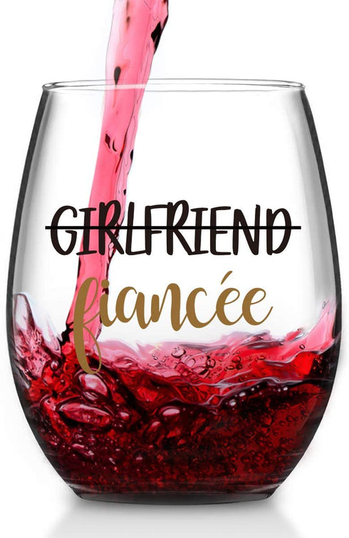Modwnfy Boyfriend and Girlfriend Wine Glasses, Set of 2 Fiancee Stemless Wine Glasses 15Oz Engagement Gifts for Couples Fiancee Fiance Her