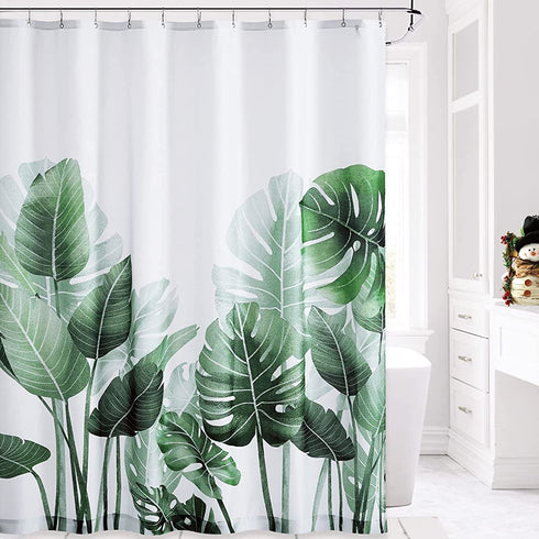 NICETOWN Plant Shower Curtain for Bathroom Waterproof, Fresh Palm Tree Banana Leaf Green Shower Curtain with 12 Rustproof Stainless Steel Hooks for Laundry Room, 72" by 72"
