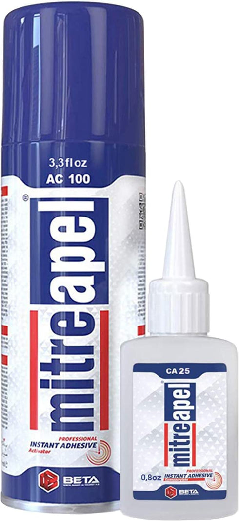 MITREAPEL Super CA Glue (0.90 oz.) with Spray Adhesive Activator (3.30 fl oz.) - Ca Glue with Activator for Wood, Plastic, Metal, Leather, Ceramic-Cyanoacrylate Glue for Crafting and Building (1 PACK)