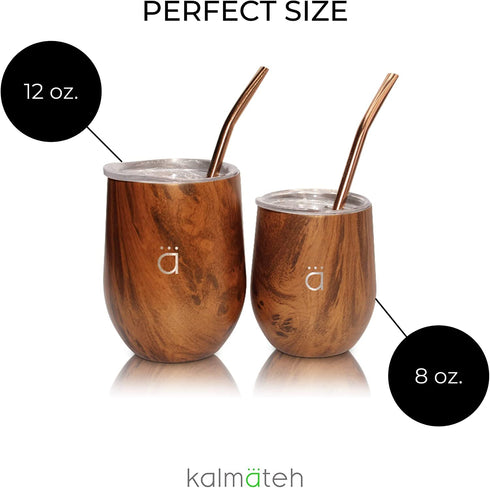 Kalmateh Yerba Mate Gourd - Double Walled Stainless Steel with BPA Free Lid, Bombilla Filter Straw & Bombilla Cleaner (Black Marble, 8 oz)