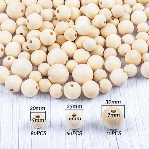 DICOBD 150pcs Wooden Beads Large Size (20mm, 25mm, 30mm) Natural Wooden Beads Round Wood Beads Rustic Country Wood Beads Suitable for Crafts, DIY Jewelry Making, Home Decoration