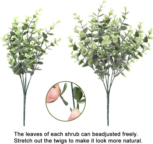 HATOKU 10pcs Artificial Greenery Stems Outdoor Plants, Artificial Plastic Eucalyptus Stems, Fake Greenery for Farmhouse Home Wedding Porch Garden Yard Decor