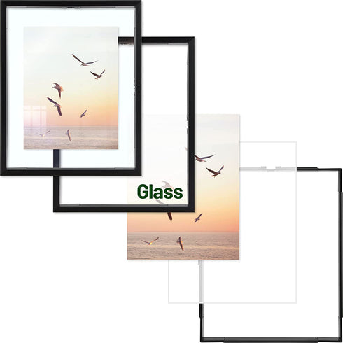 Frametory, Floating Picture Frame 8x10 - Black Metal Photo Frame - Real Glass - for Wall Mount or Tabletop Displays