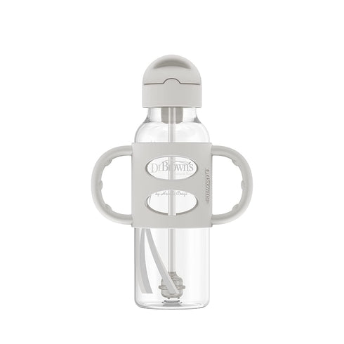 Dr. Brown’s® Milestones™ Narrow Sippy Straw Bottle with 100% Silicone Handles, 8oz/250mL, Gray, 1 Pack, 6m+