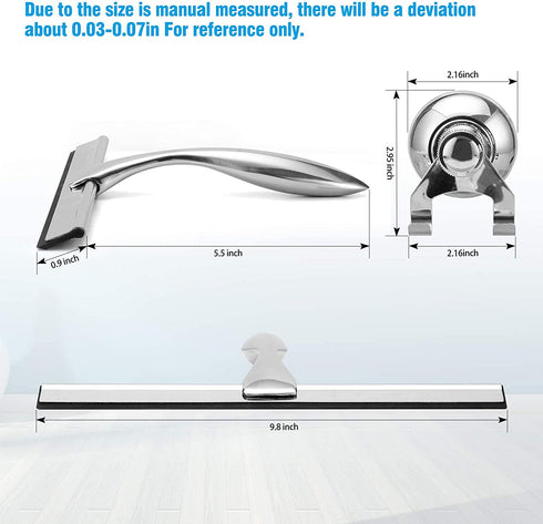 10 Shower Squeegee, Premium Stainless Steel Shower Squeegee for Glass Doors, Bathroom, Window and Car Glass, All-Purpose Bathroom Squeegee for Shower Glass Door with Suction Cup Hook & Rubber Blade