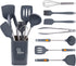 EooCoo Silicone Cooking Utensils Set with Holder, 8Pcs Kitchen Must Haves Stainless Steel Handle Cooking Tools, Kitchen Cookware 446°F Heat-Resistant for Nonstick Cookware Set, Gray