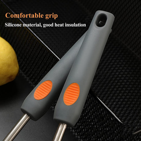 EooCoo Silicone Cooking Utensils Set with Holder, 8Pcs Kitchen Must Haves Stainless Steel Handle Cooking Tools, Kitchen Cookware 446°F Heat-Resistant for Nonstick Cookware Set, Gray