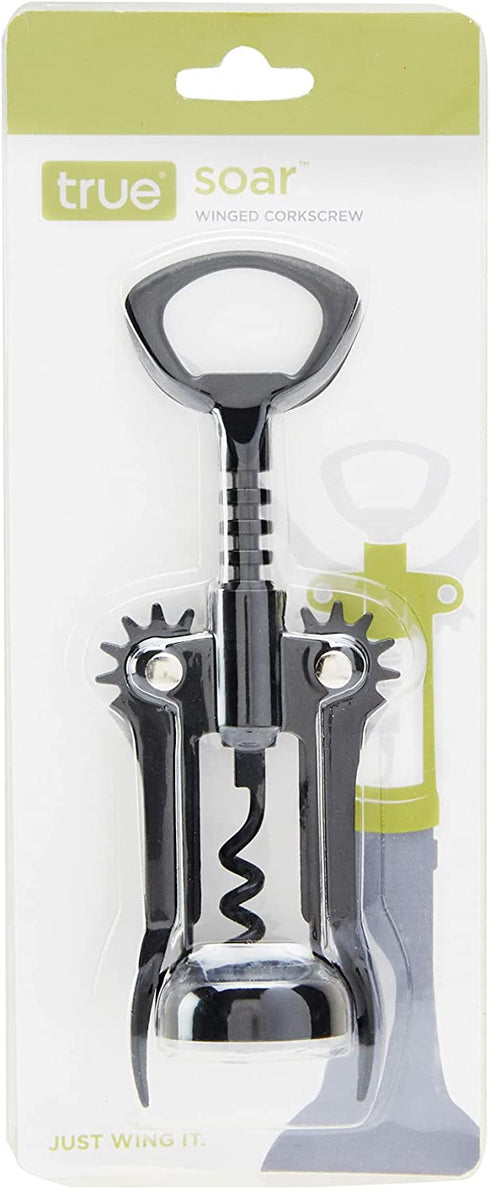 True Soar Matte Black Winged Corkscrew, Self Centering Worm, Bottle Opener